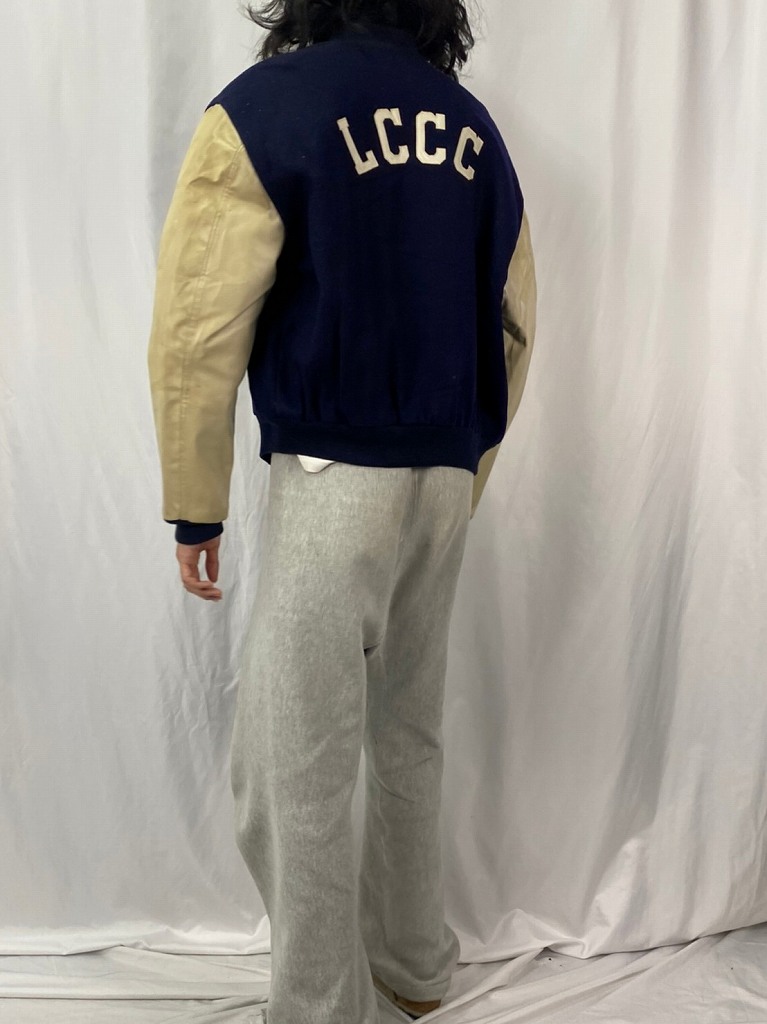 60〜70's Champion USA製 ランタグ ワッペン付き ウール×レザースタジャン L