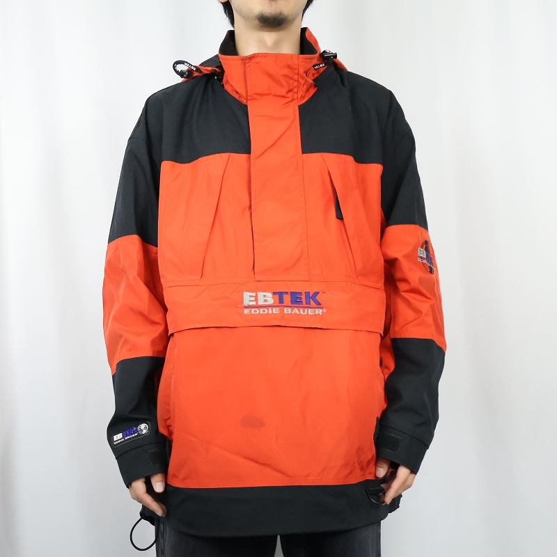 画像2: 90's Eddie Bauer EBTEK ロゴ刺繍  ナイロンアノラックパーカー M (2)