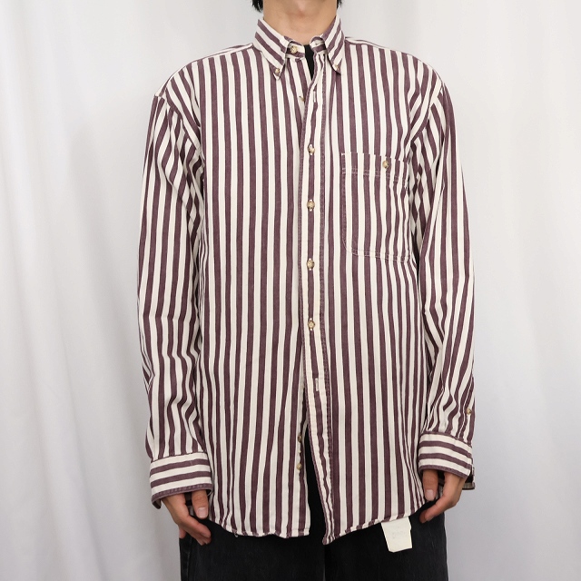 画像2: 80〜90's Eddie Bauer ストライプ柄 ボタンダウンコットンシャツ M (2)