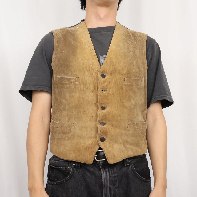 画像2: VINTAGE  針刺しシンチバック コーデュロイベスト (2)