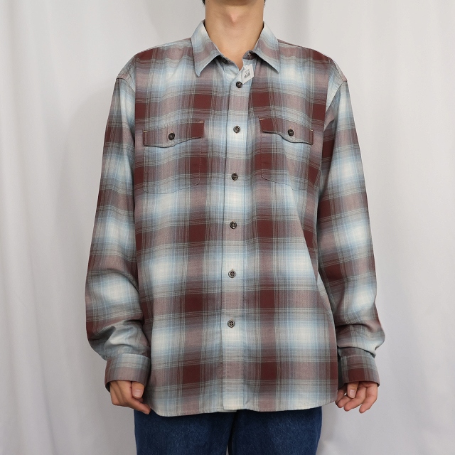 画像2: 2012AW Patagonia "ORGANIC COTTON" オンブレーチェック柄 コットン×ポリエステルシャツ L (2)