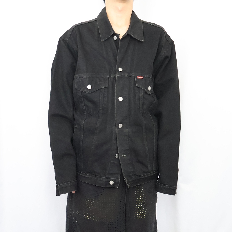 画像2: ACROSS ブラックデニムジャケット XL (2)