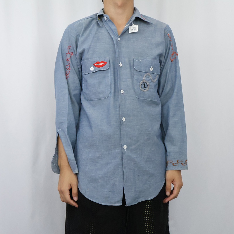 画像2: 70's BIG MAC JCPenny ハンド刺繍 シャンブレーシャツ (2)