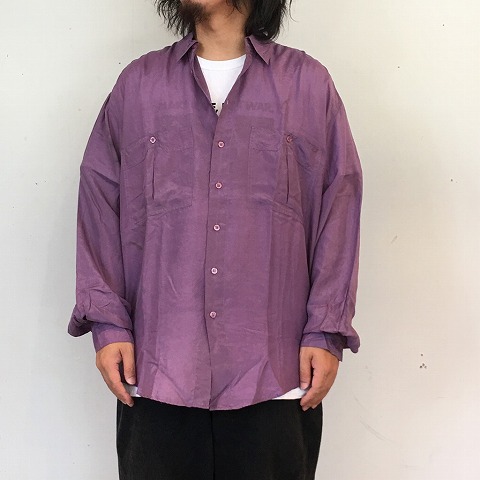 日本製 ネーム オープンカラーシャツ 超美品 パープルカラー シャツ 