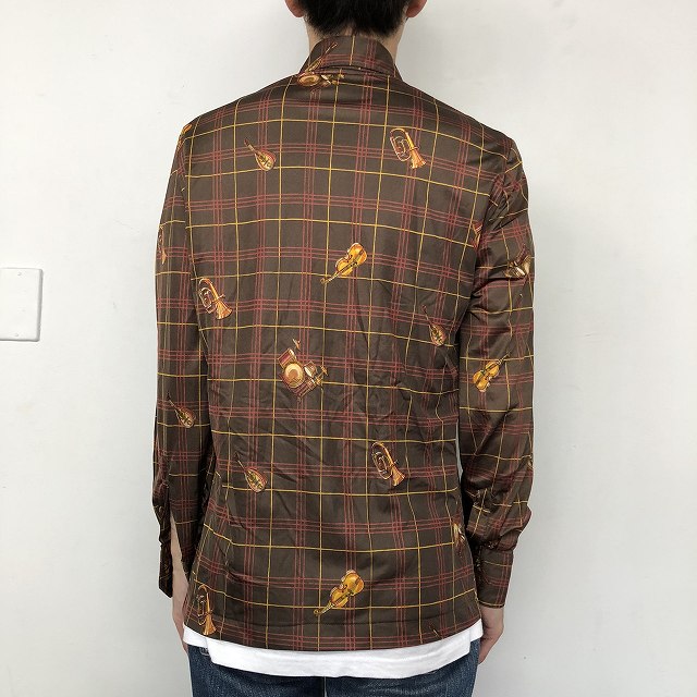 SALE】 70's ITALY製 チェック×楽器柄シャツ70年代 イタリア製 