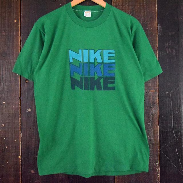 80's NIKE USA製 社外タグ "ゴツNIKE" 3連プリントTシャツ 80年代 ナイキ グリーン| ビンテージ古着屋Feeet 通販