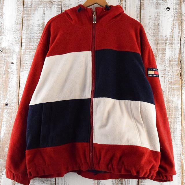 【SALE】 90's TOMMY HILFIGER シグナルフラッグ切り替えフリースジャケット XL