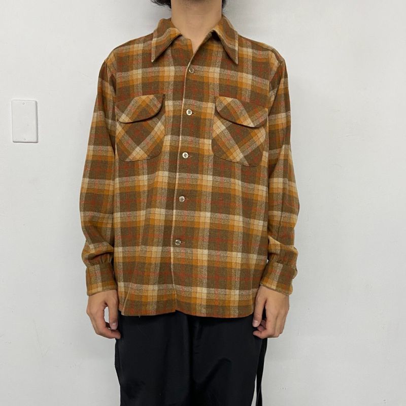 60's PENDLETON USA製 チェック柄ウールシャツ L