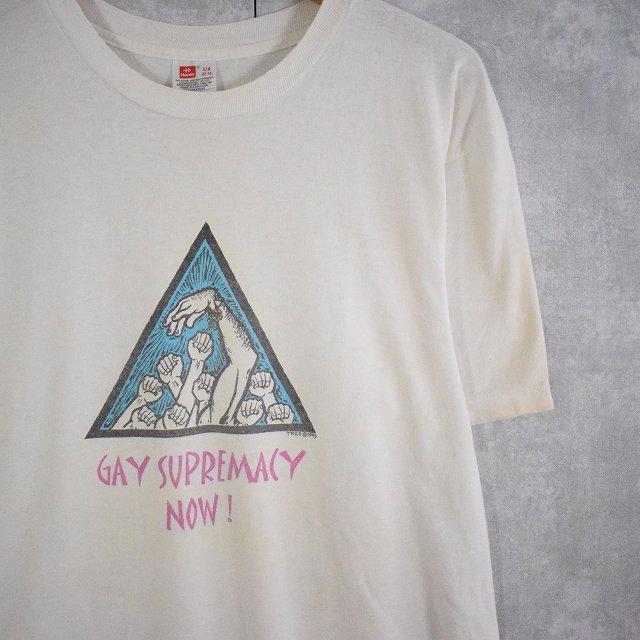 画像1: 【SALE】 90's "GAY SUPREMACY NOW!" メッセージプリントTシャツ L (1)