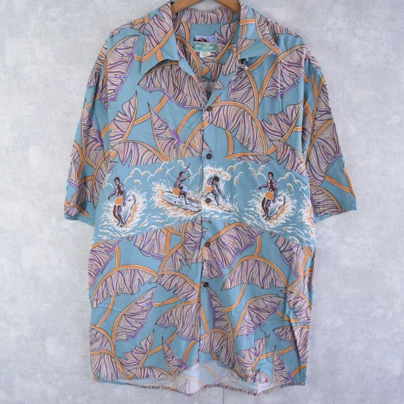 80〜90's Reyn Spooner ホリゾンタルパターン レーヨンアロハシャツ XL