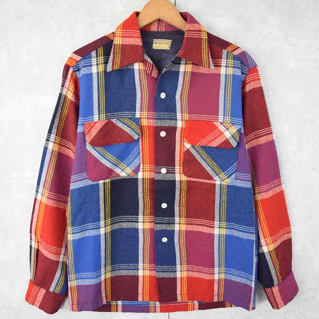 画像1: 【SALE】50's McGREGOR USA製 チェック柄 オープンカラーウールシャツ S (1)
