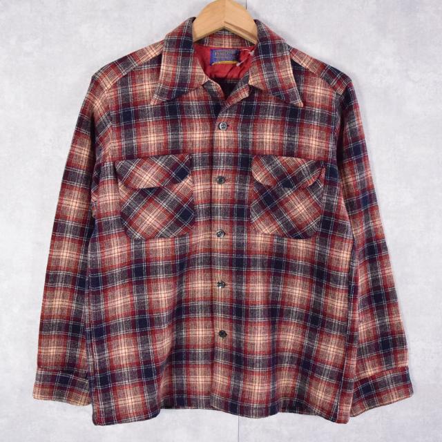 画像1: 【SALE】 60's PENDLETON チェック柄 オープンカラーウールシャツ M (1)