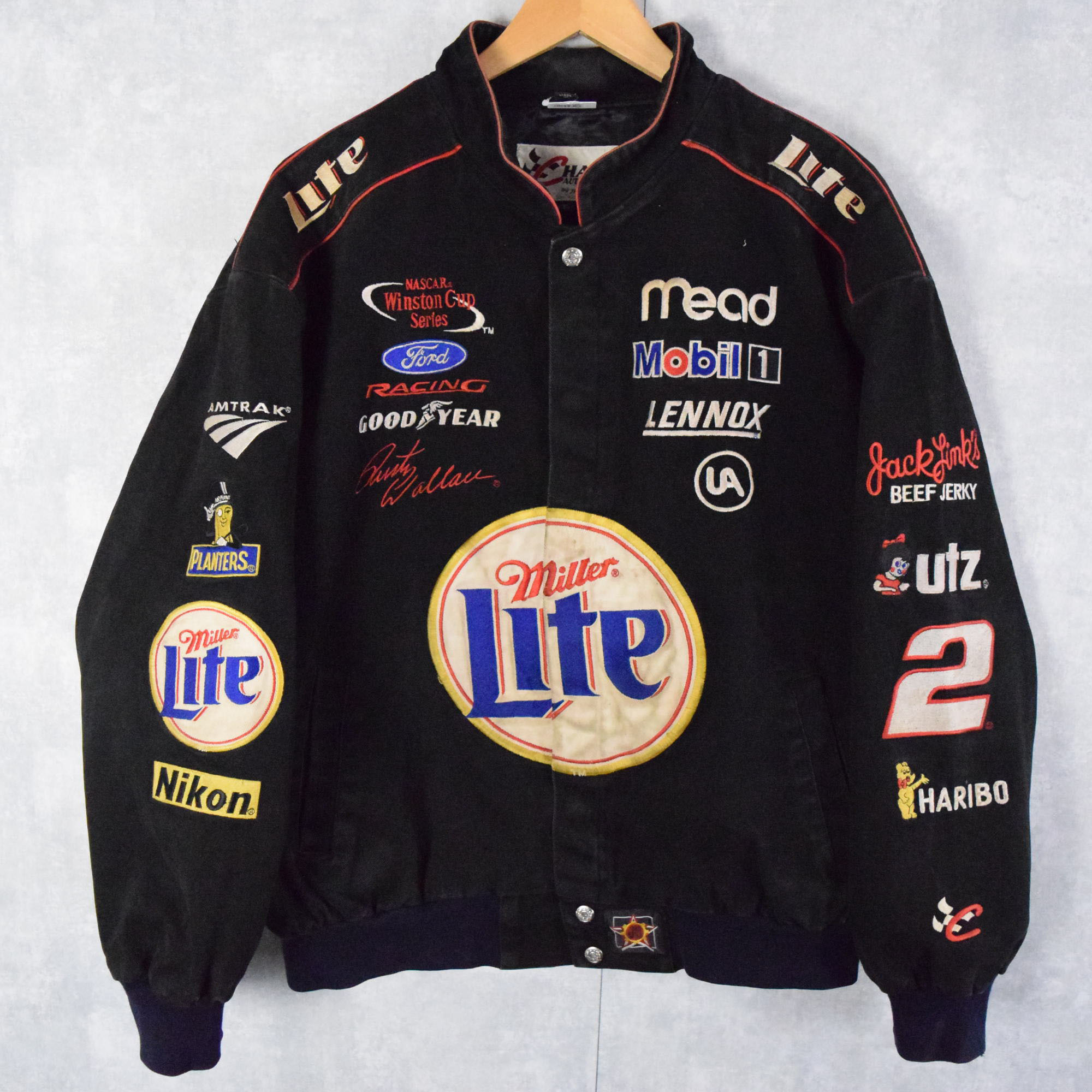 Miller Lite レーシングジャケット ワッペン 刺繍 紺メンズL