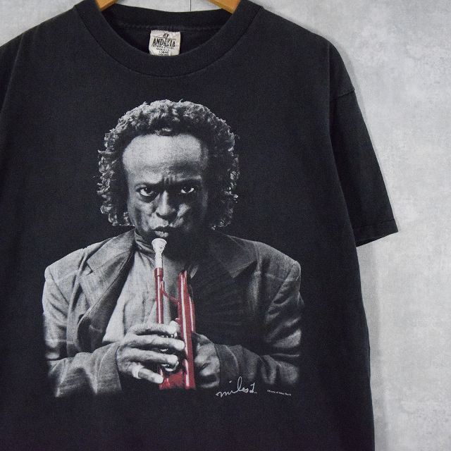 画像1: 90's Miles Davis USA製 ジャズミュージシャン プリントTシャツ BLACK L (1)