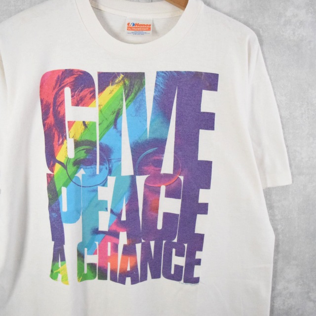 画像1: 90's JOHN LENNON USA製 "GIVE PEACE A CHANCE" ミュージシャンTシャツ L (1)