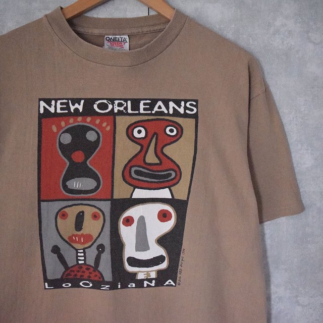 画像1: 90's BIG HED designs "NEW ORLEANS" アートイラストプリントTシャツ L (1)