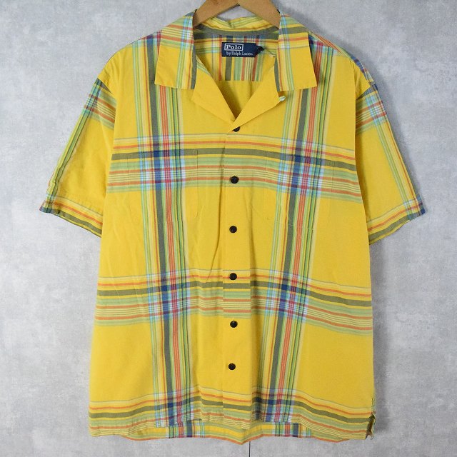 画像1: POLO Ralph Lauren チェック柄 コットンオープンカラーシャツ XL (1)