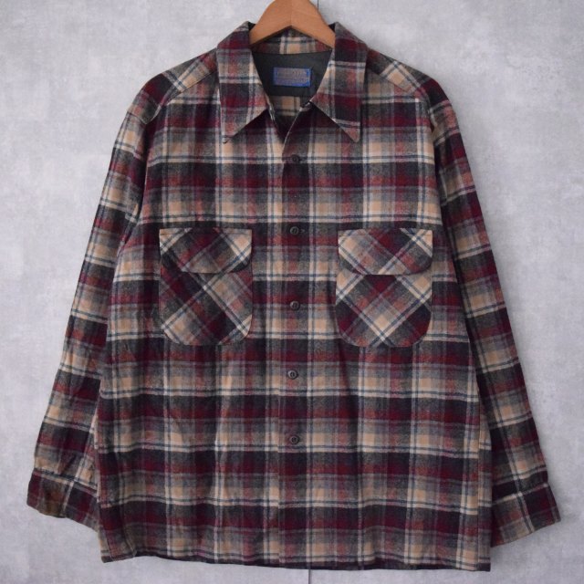 画像1: 70〜80's PENDLETON USA製 チェック柄 オープンカラーウールシャツ L (1)
