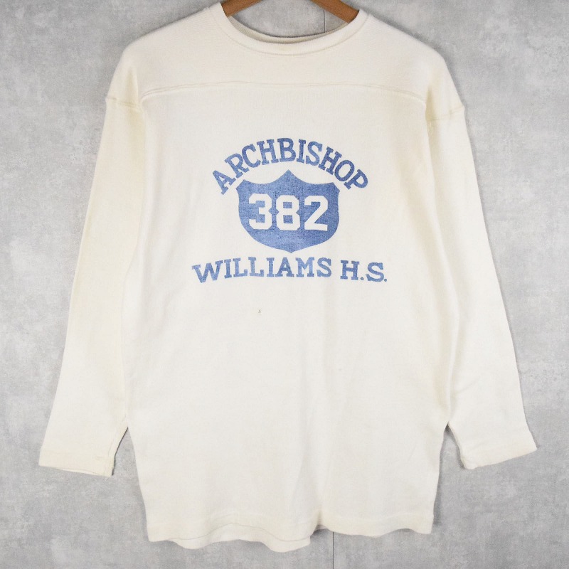 画像1: 50's〜 "ARCHBISHOP WILLIAM H.S." 染み込みプリント フットボールTシャツ (1)
