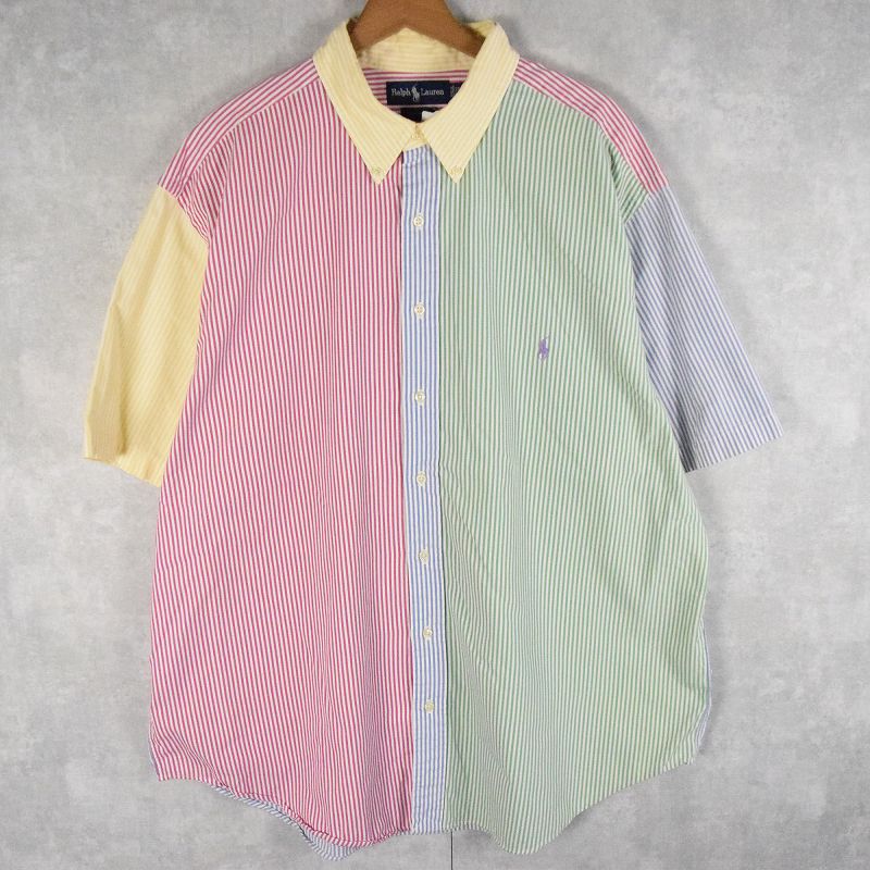 画像1: Ralph Lauren ストライプ柄 クレイジーパターン コットンボタンダウンシャツ 2X (1)