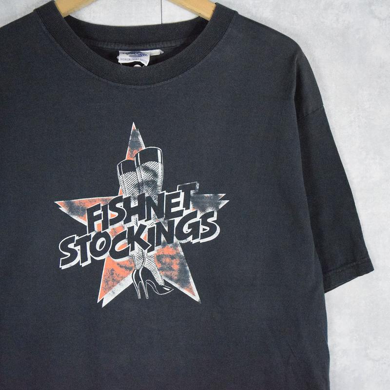 画像1: 90's FISHNET STOCKINGS ツアープリントTシャツ BLACK (1)