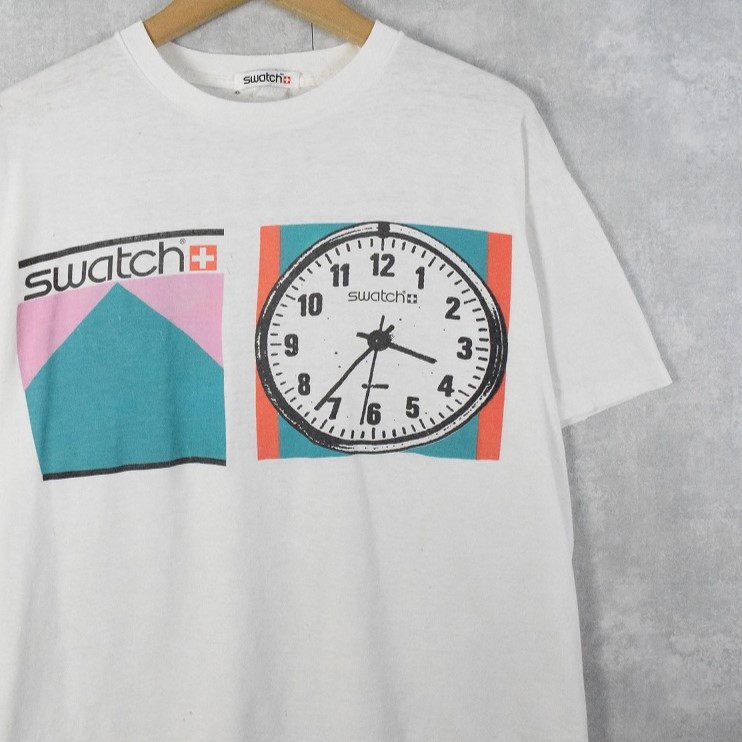 画像1: 90's swatch 時計ブランド ロゴプリントTシャツ (1)