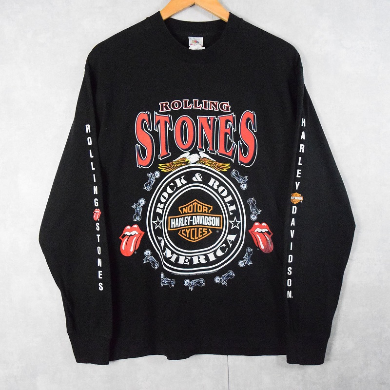 90's ROLLING STONES × Harley-Davidson USA製 ロックバンドプリントロンT L