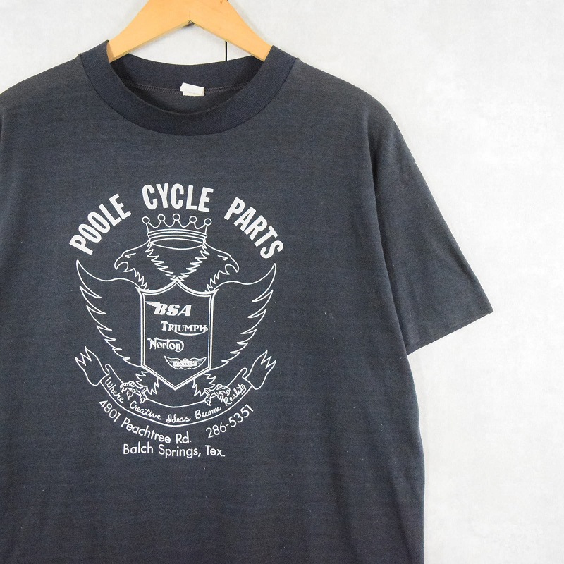 POOLE CYCLE PARTS バイクカスタムショップ ポリエステル×コットンプリントTシャツ NAVY L