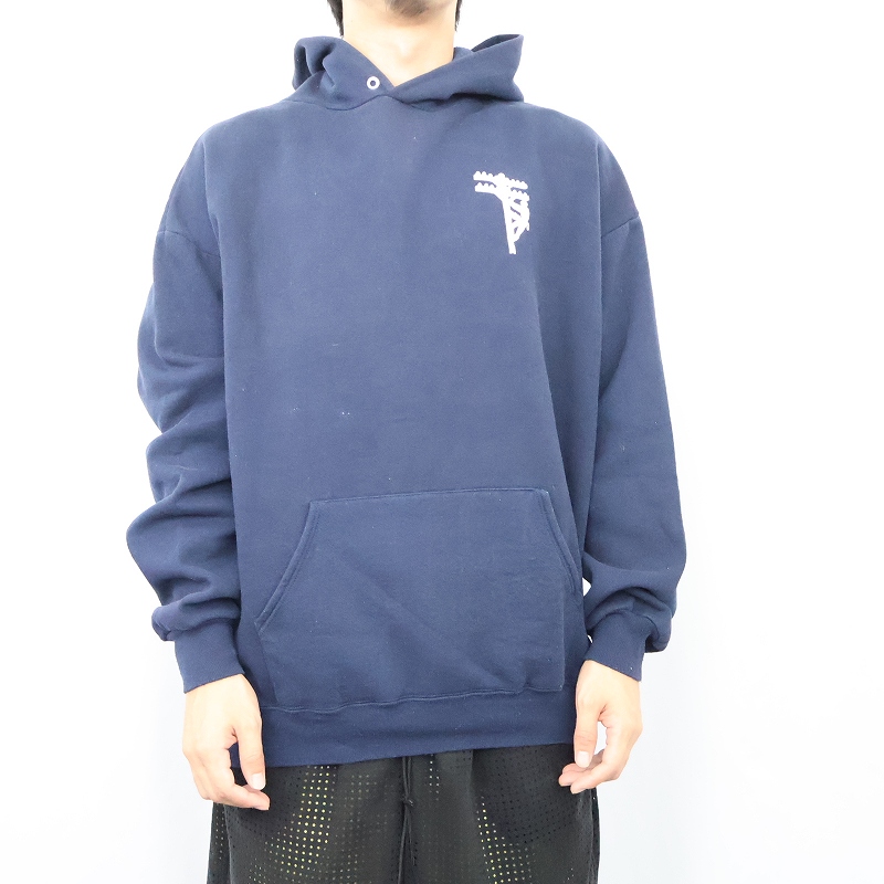 画像2: 90's JERZEES USA製 イラストプリントスウェットフーディー NAVY XL (2)
