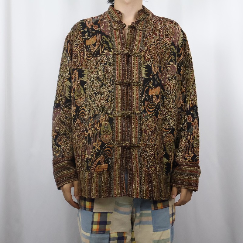 画像2: White Stag 総柄 ジャガードパッチワーク チャイナジャケット L (2)