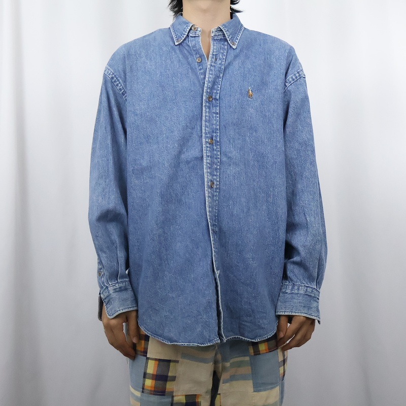画像2: Rlaph Lauren "The Big Shirt" デニムボタンダウンシャツ size8 (2)