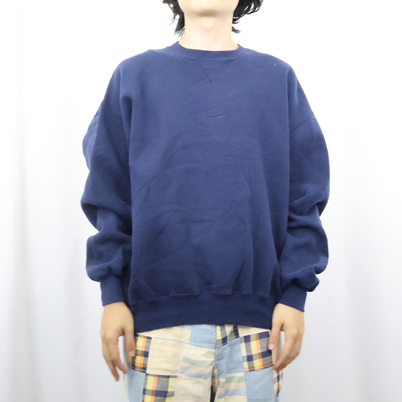 画像2: 90's RUSELL ATHLETIC USA製 前V 無地スウェットNAVY XL (2)