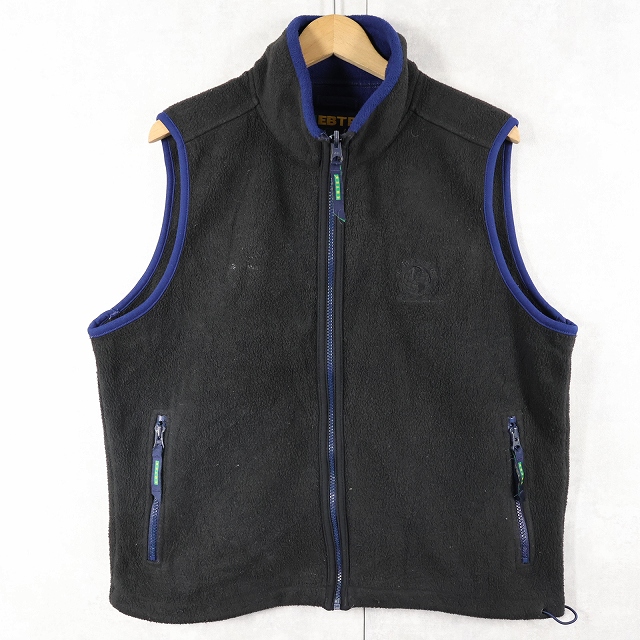 画像1: 90's Eddie Bauer EBTEK USA製 ロゴ刺繍 フリースベスト BLACK XS (1)