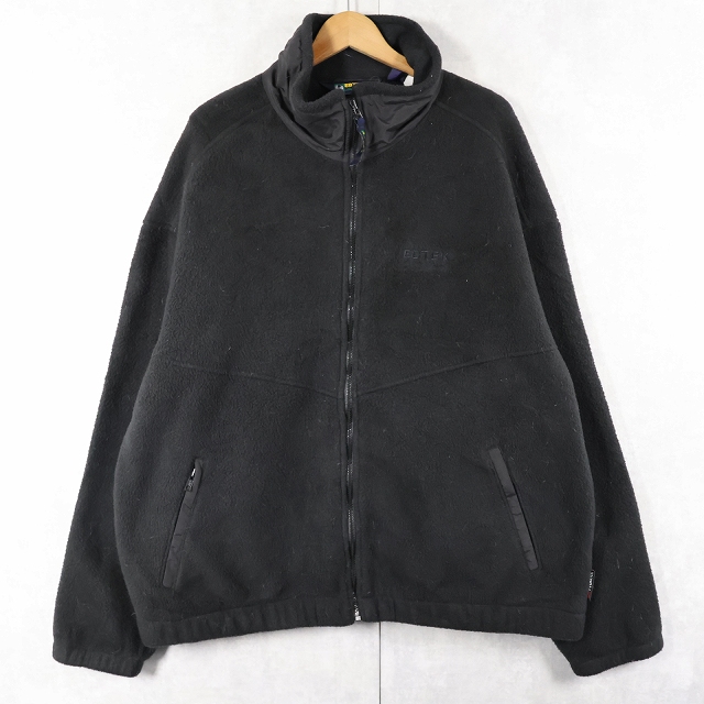 画像1: 90's Eddie Bauer EBTEK USA製 "POLARTEC" ロゴ刺繍 フリースジップジャケット BLACK XL (1)