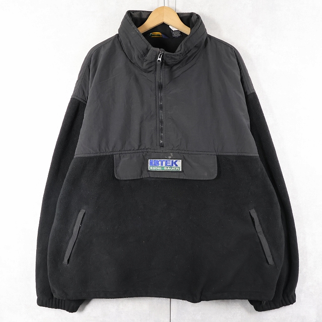 画像1: 90's Eddie Bauer EBTEK USA製 "POLARTEC" ナイロン切り替え フリースアノラックパーカー BLACK XXXL (1)