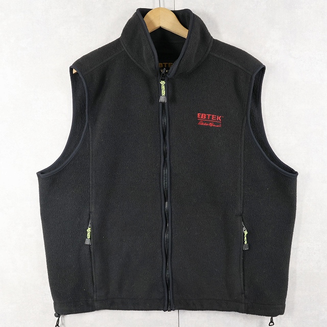 画像1: 90's Eddie Bauer EBTEK USA製 "POLARTEC" ロゴ刺繍 フリースベスト BLACK L (1)