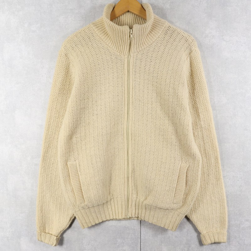 画像1: 80〜90's L.L.Bean USA製 ハイネック ウールニットジップジャケット M (1)