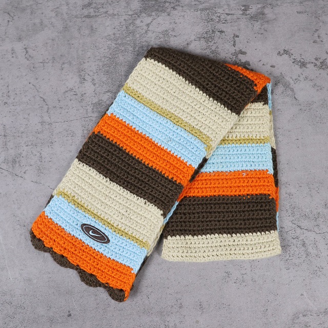 画像1: 90〜2000's NIKE ボーダー柄 ロゴ刺繡 アクリル×ウールニットマフラー (1)