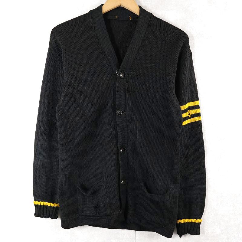 画像1: 〜60's ウールニットカーディガン BLACK (1)