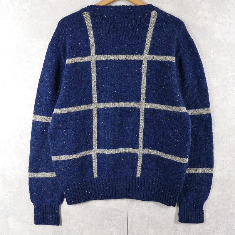 画像2: 80's PURITAN 格子柄 カラーネップ混 ウールニットセーター NAVY L (2)