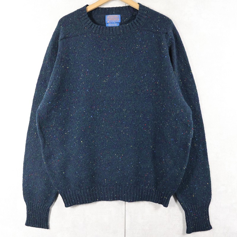 画像1: 60〜70's PENDLETON USA製 カラーネップ混 ウールニットセーター NAVY×GREEN L (1)