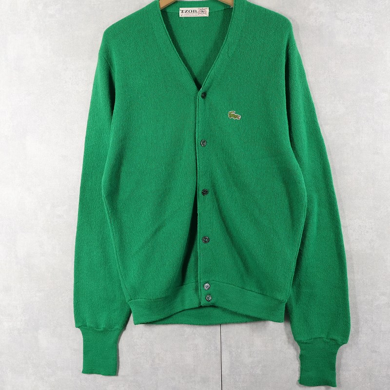 画像1: 70's IZOD OF LONDON LACOSTE ロゴ刺繍 アクリルニットカーディガン M (1)