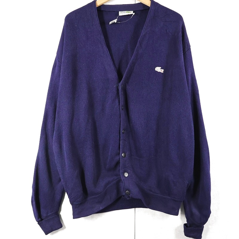 画像1: 70〜80's CHEMISE LACOSTE SPAIN製 ロゴ刺繍 ウールニットカーディガン NAVY (1)