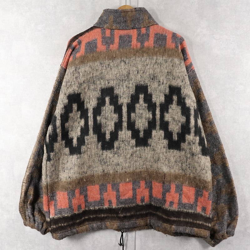 画像2: 〜90's MOLINA INDIAN DRAWIN ネイティブ柄 シャギーニットジャケット XL (2)