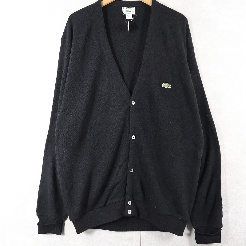 画像1: 80's IZOD LACOSTE USA製 ロゴ刺繍 アクリルニットカーディガン BLACK XL (1)