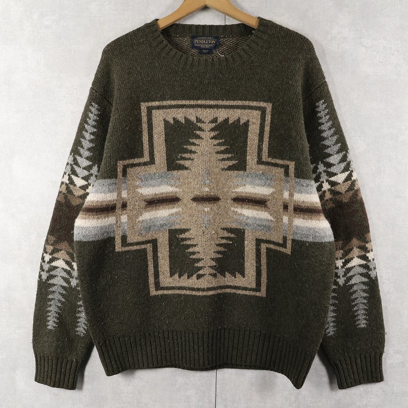 画像1: PENDLETON ネイティブ柄 ウールニットセーター L (1)