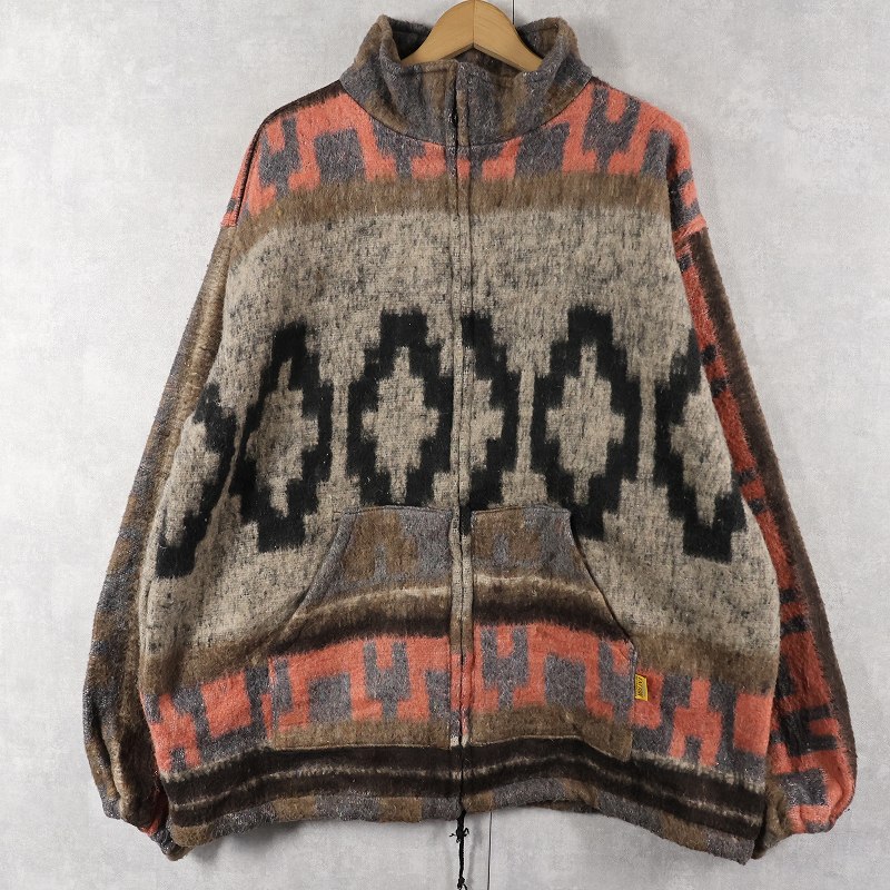 画像1: 〜90's MOLINA INDIAN DRAWIN ネイティブ柄 シャギーニットジャケット XL (1)