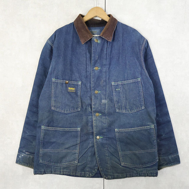 画像1: 80's OSH KOSH USA製 キルティングライナー デニムカバーオール SIZE40 (1)