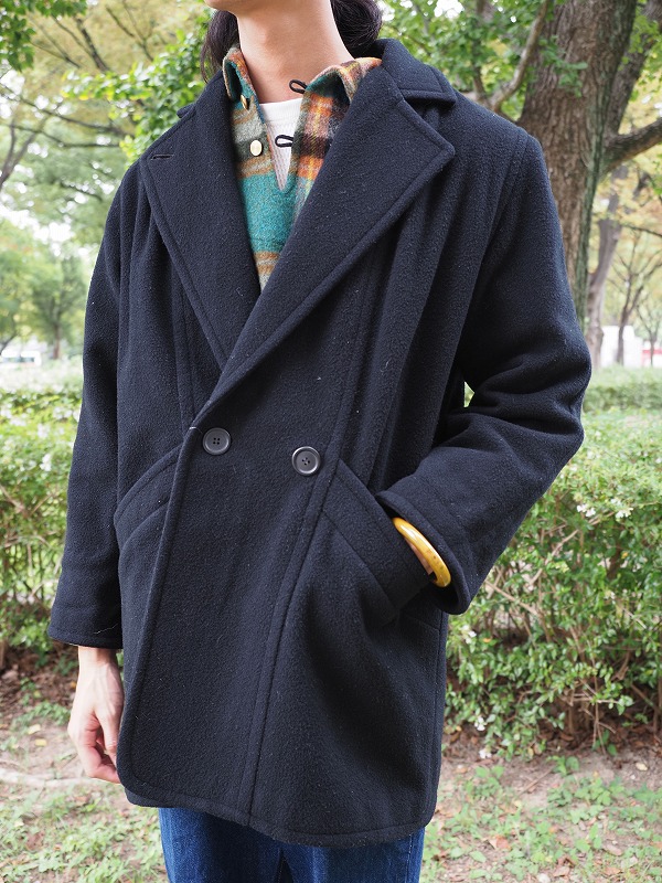 画像2: 80〜90's L.L.Bean ダブルブレスト ウールコート BLACK (2)