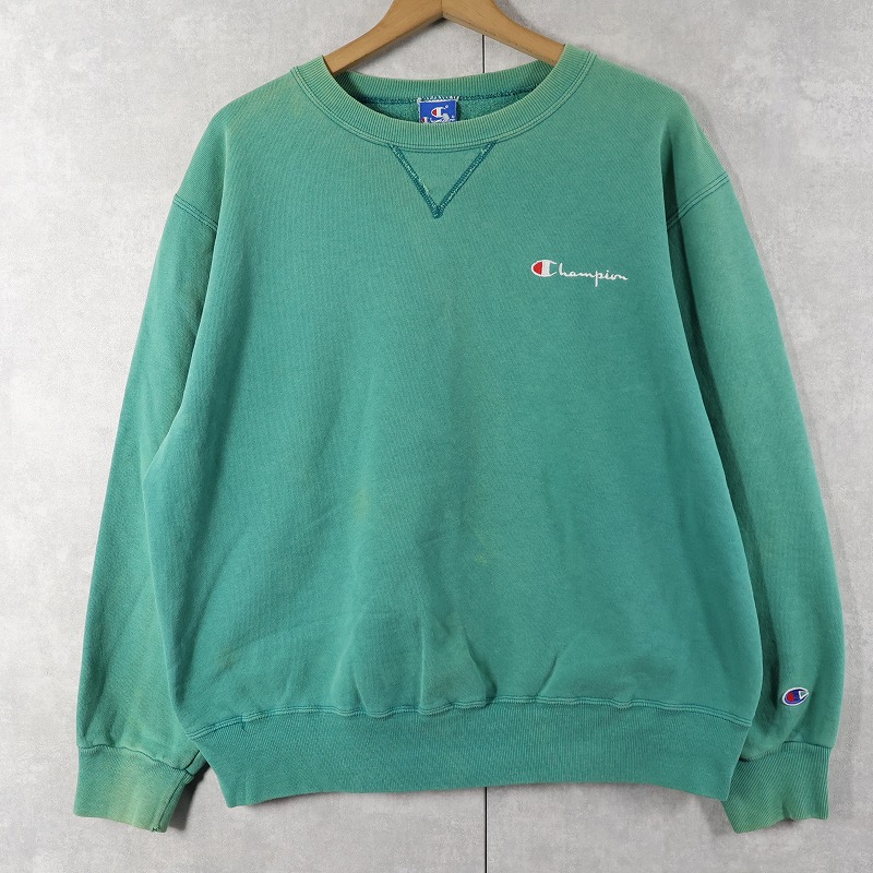 画像1: 80〜90's Champion 青刺繍タグ中期 USA製 ロゴ刺繍 前Vスウェット XL (1)